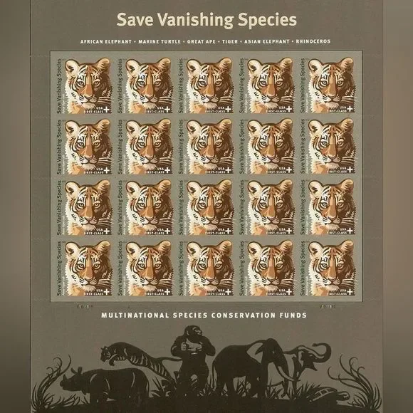 100 Save Vanishing Species Tigers Tiger USPS 2011 Forever Postage Stamps Stamp - Picture 1 of 5